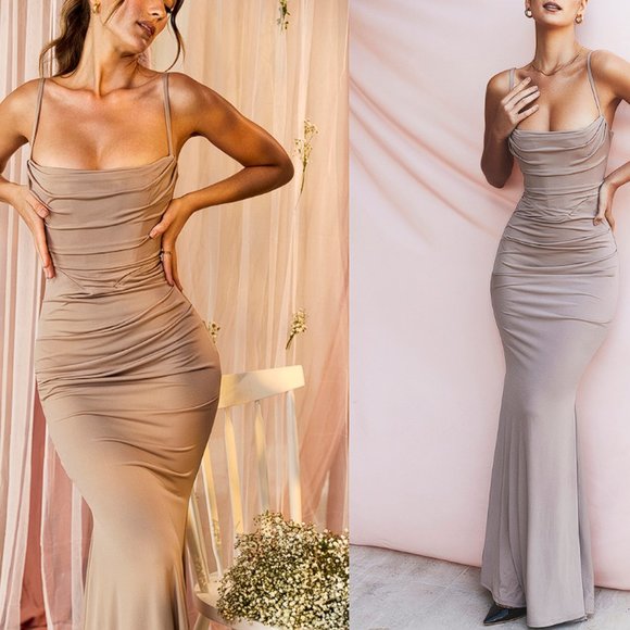 HOUSE OF CB 'Milena' Almond Jersey Corset Maxi Dress NWOT - Picture 3 of 11